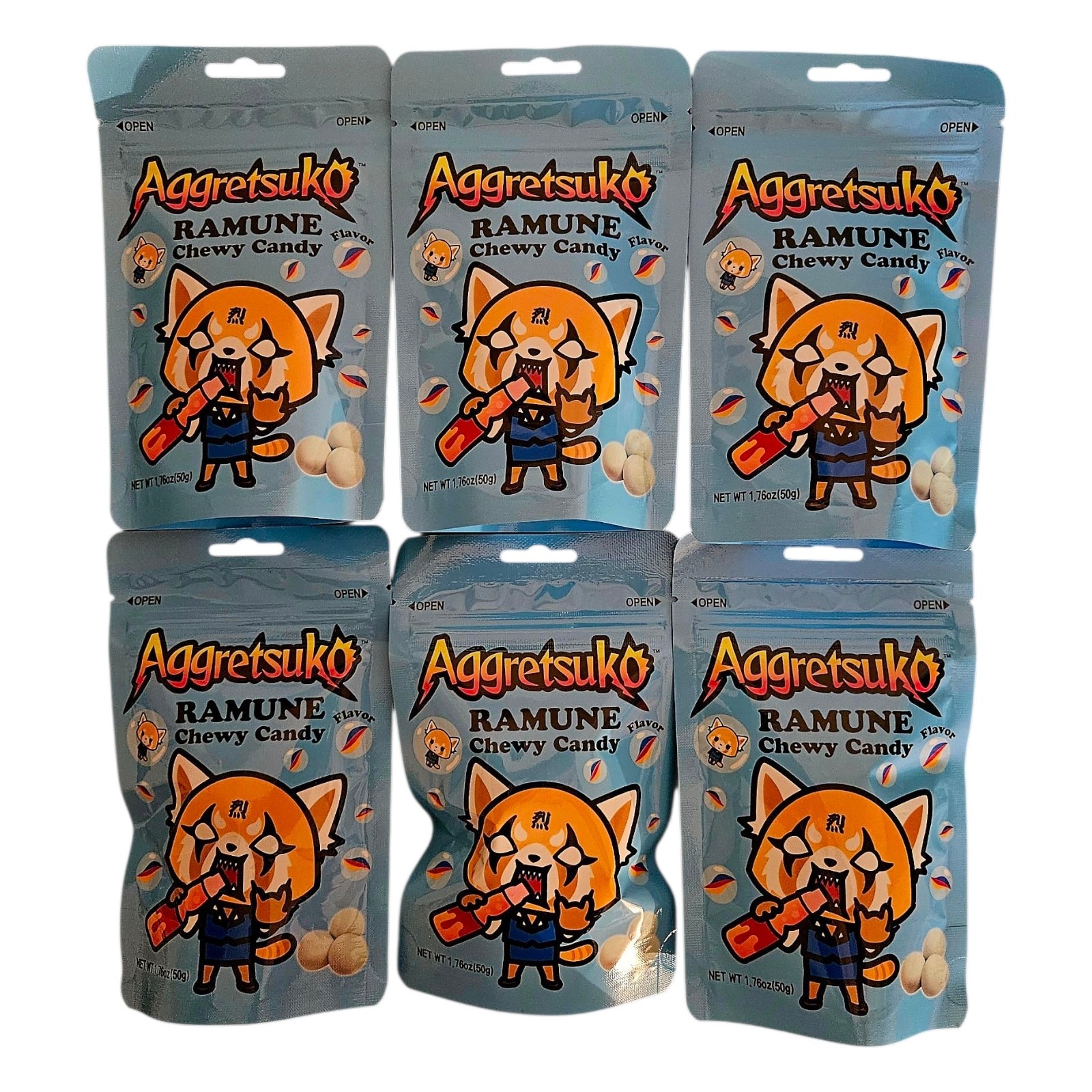 AGGRETSUKO Chewy Candy Ramune Flavor 50g, Pack of Six (6) – Free Shipping !