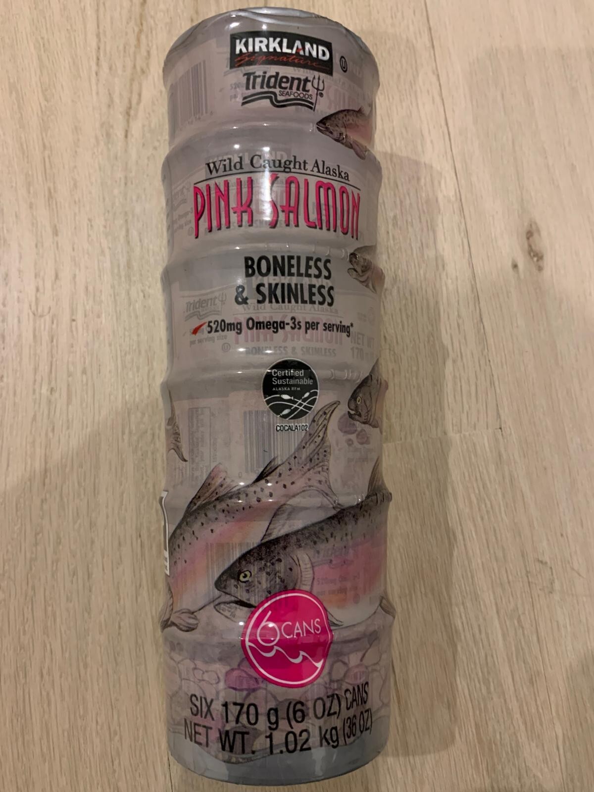 Kirkland Signature, Wild Alaskan Pink Salmon Canned, 6 oz, 6-Count – Exp 07/2027