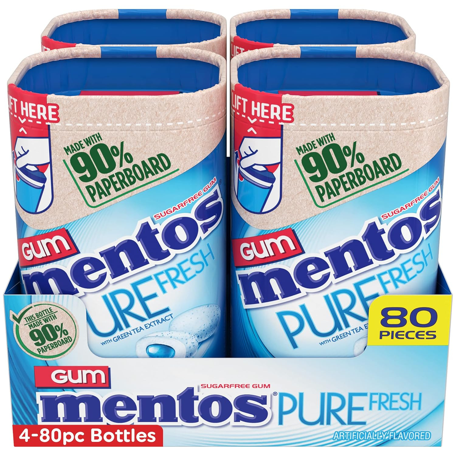 Pure Fresh Chewing Gum, Sugar-Free, Xylitol, Fresh Mint, 80 Piece Bottle, Recycl