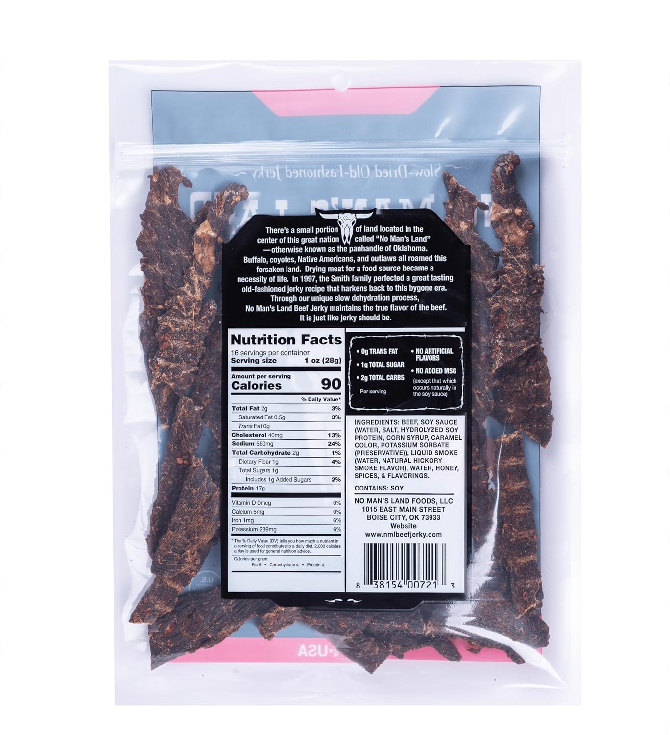 No Mans Land Premium Beef Jerky, 17g Protein, Smoked & Seasoned, HOT 16oz Bag