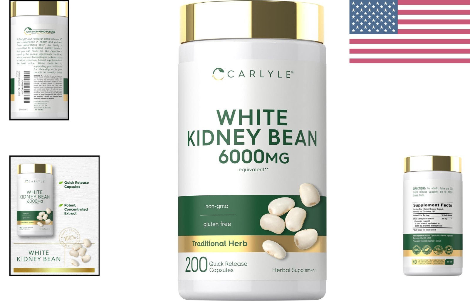 Gluten-Free White Kidney Bean Extract Capsules – 200 Count Dietary Supplement