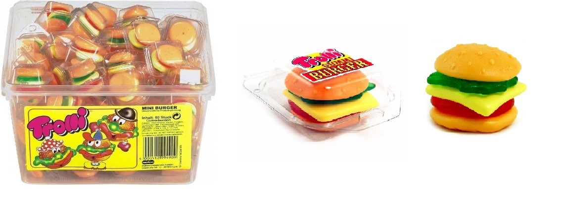 1 Box TROLLI Mini Burger (60pcs) = 600g / 1,32lbs /21.16oz New from Germany