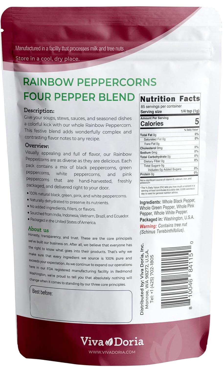 Rainbow Peppercorns – Four Peppercorn Blend, Whole Black, Green, Pink and White