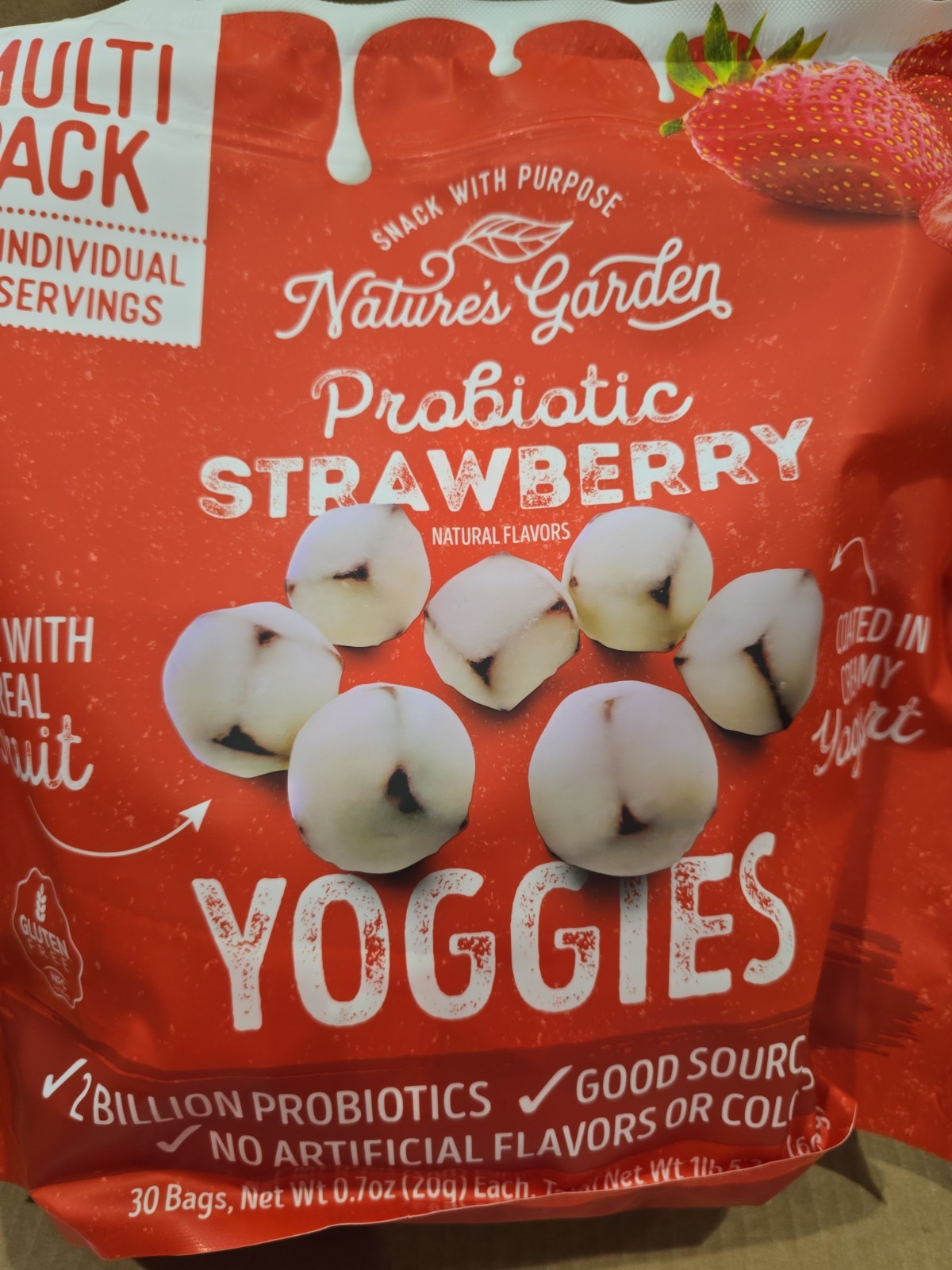 Nature’s Garden Probiotic Yoggie Bites Strawberry, 21oz (30 x 0.7oz), Real Fruit