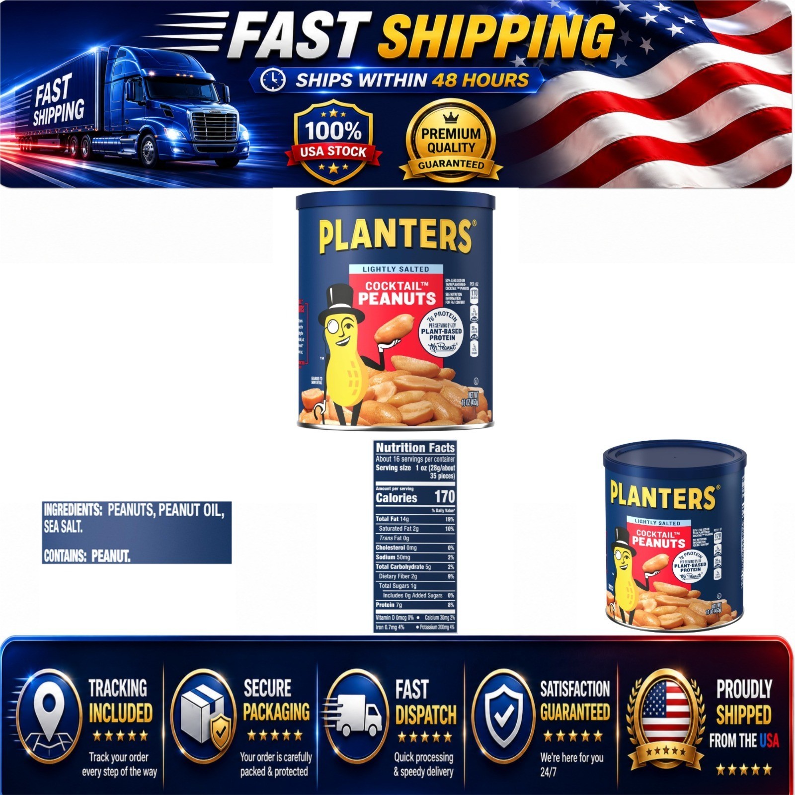 Planters Dry Roasted Peanuts, Lightly Salted, 16 Oz Jar