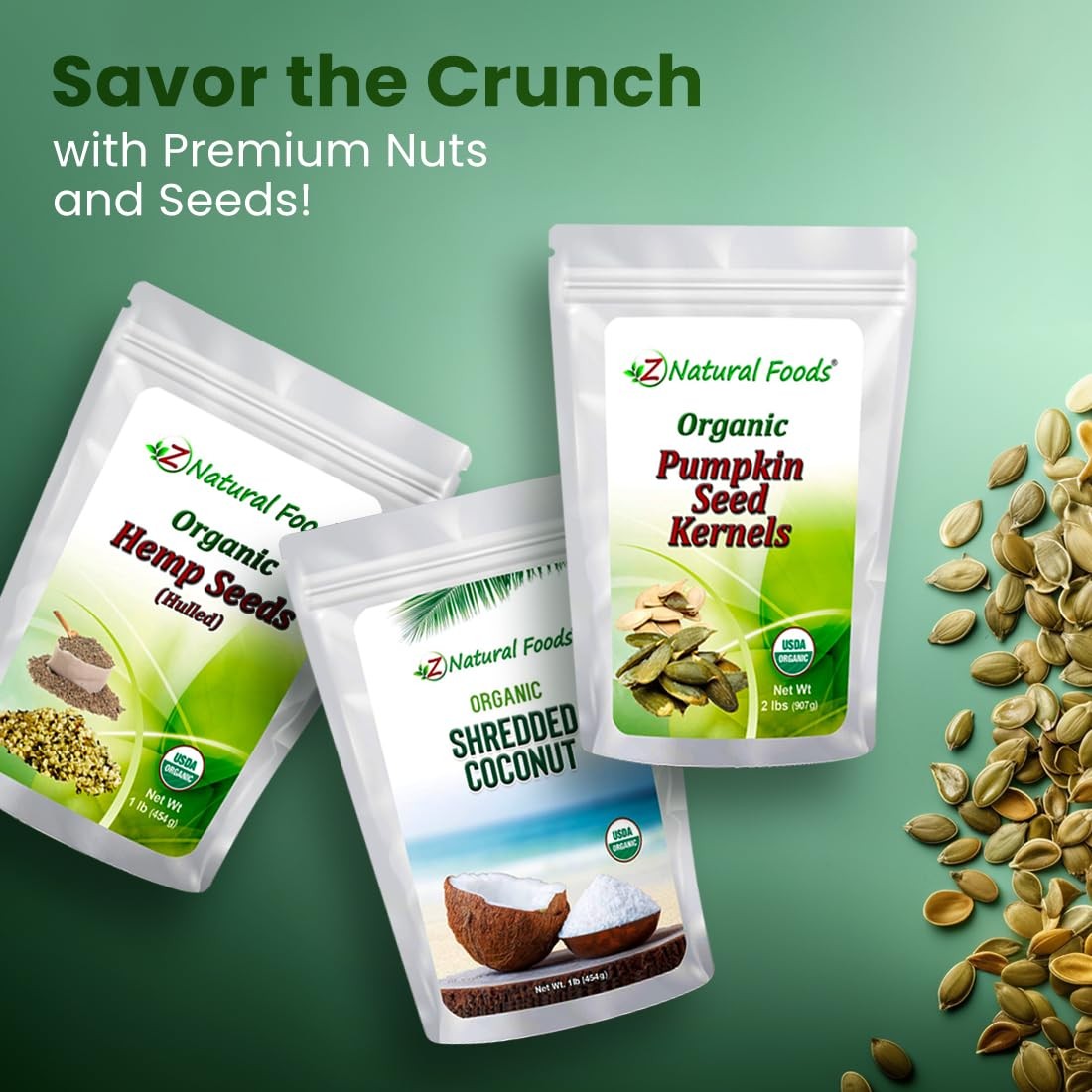 Z Natural Foods Pumpkin Seeds Organic Raw – Premium Shelled Unsalted Kernels –