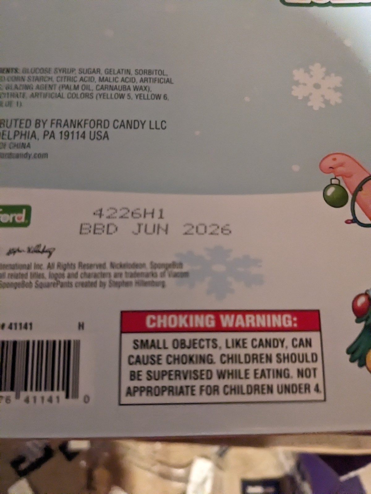 Frankford Spongebob gummy krabby patties Holiday Mix Box Of 18 June 2026 Expired