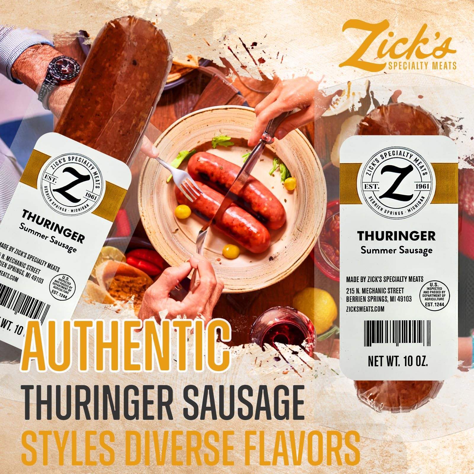Zick’s Thuringer German Smoked Sausage (10 oz) | Naturally Dried & Cured Meat…