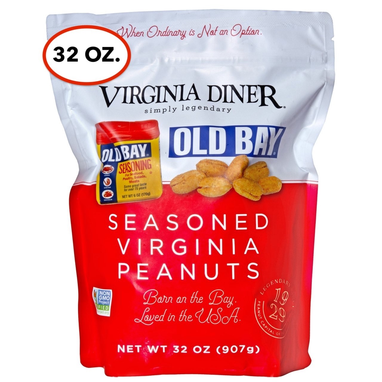 VIRGINIA DINER OLD BAY SEASONED VIRGINIA PEANUTS, 32 OZ, EXP:07/27