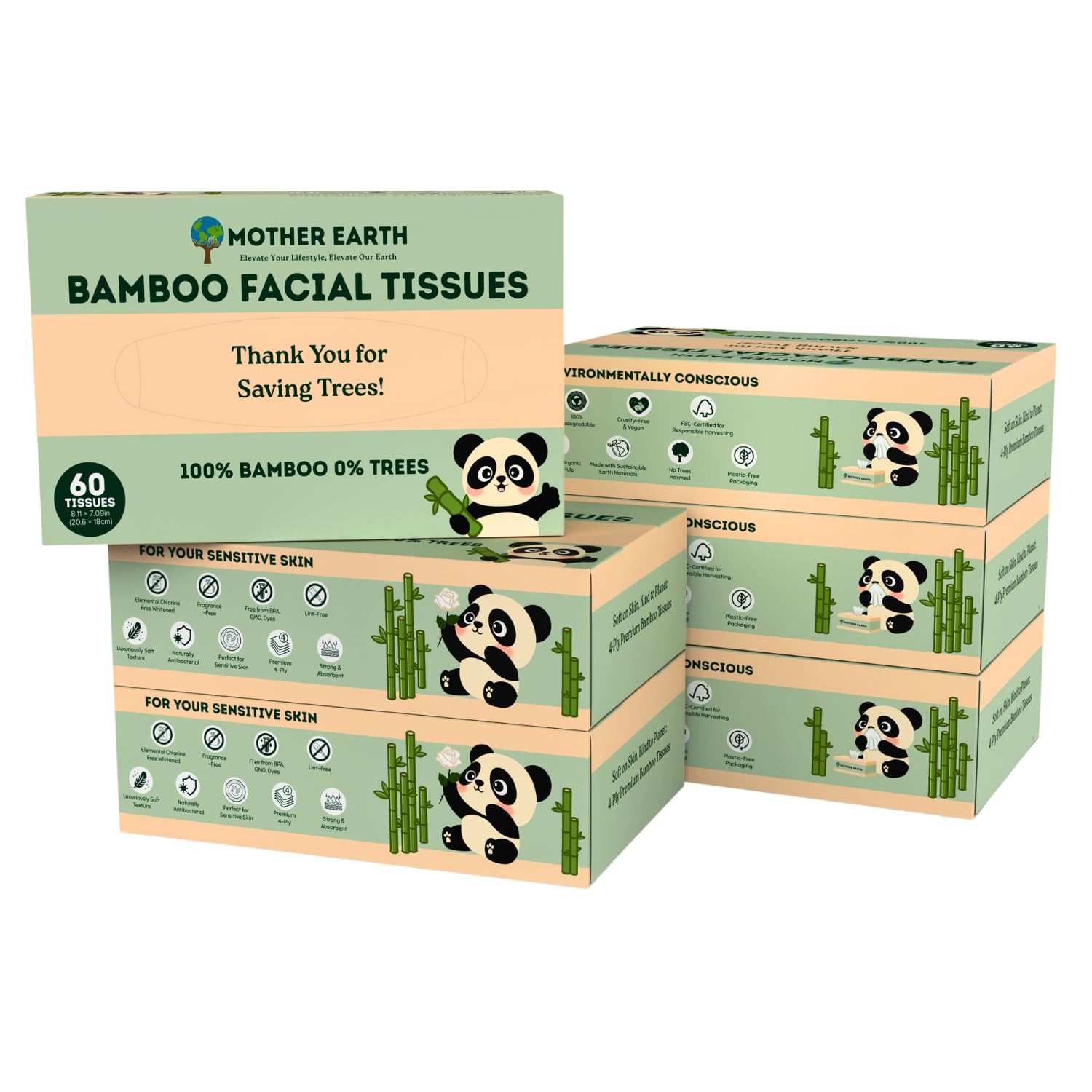 Mother Earth Bamboo Facial Tissue 4-Ply Flat Box Hypoallergenic Septic-Safe