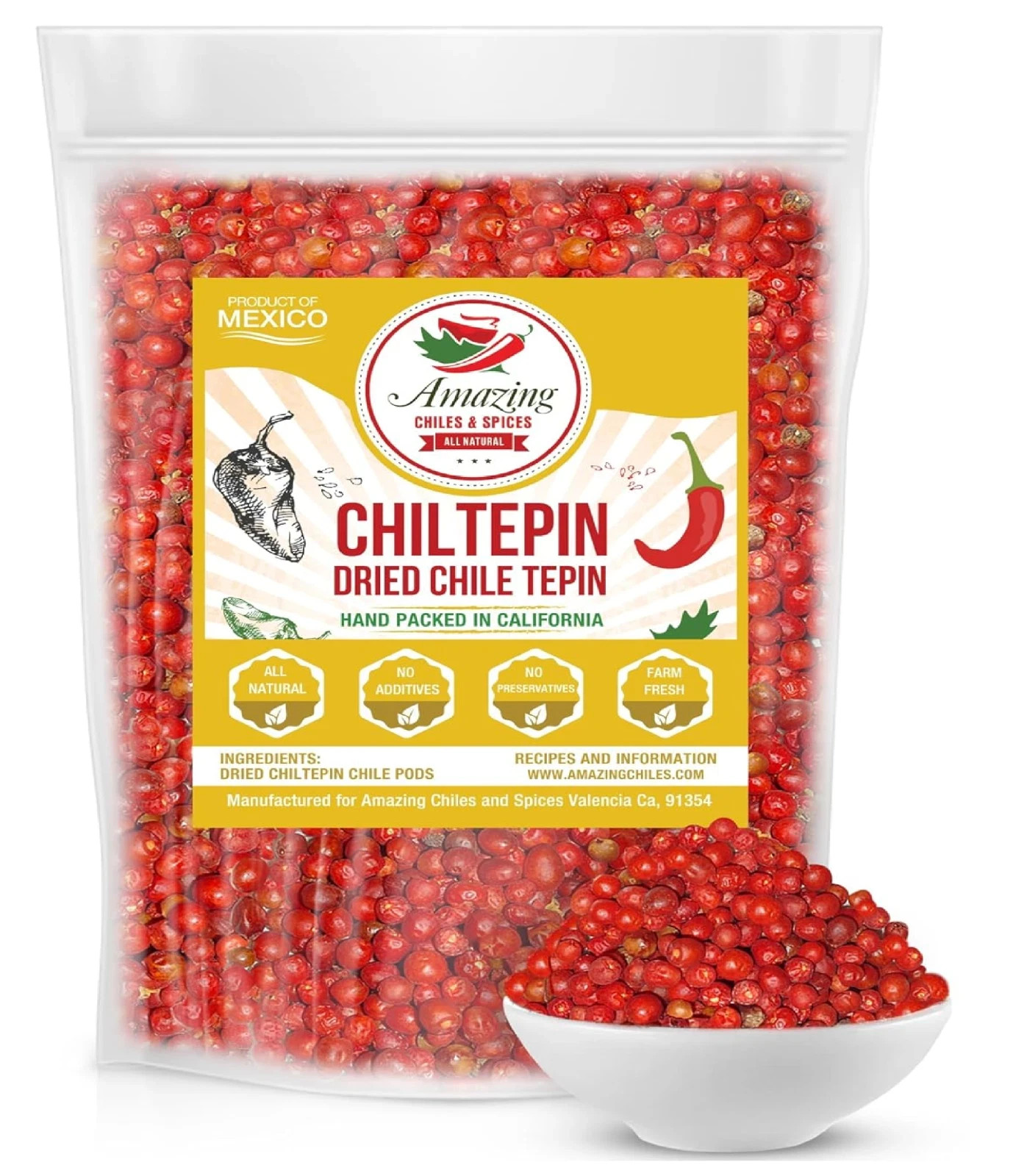 Dried Chiltepin Peppers (Chile Tepin) – 1oz Bag – Great 1 Ounce (Pack of 1)