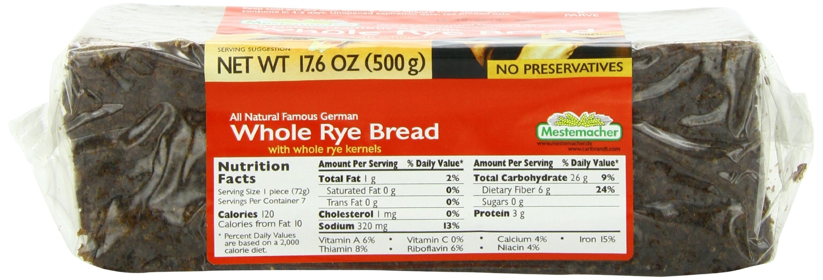 Mestemacher Whole Rye Sourdough Bread 17.6 Ounce Pack of 6 Whole Grain