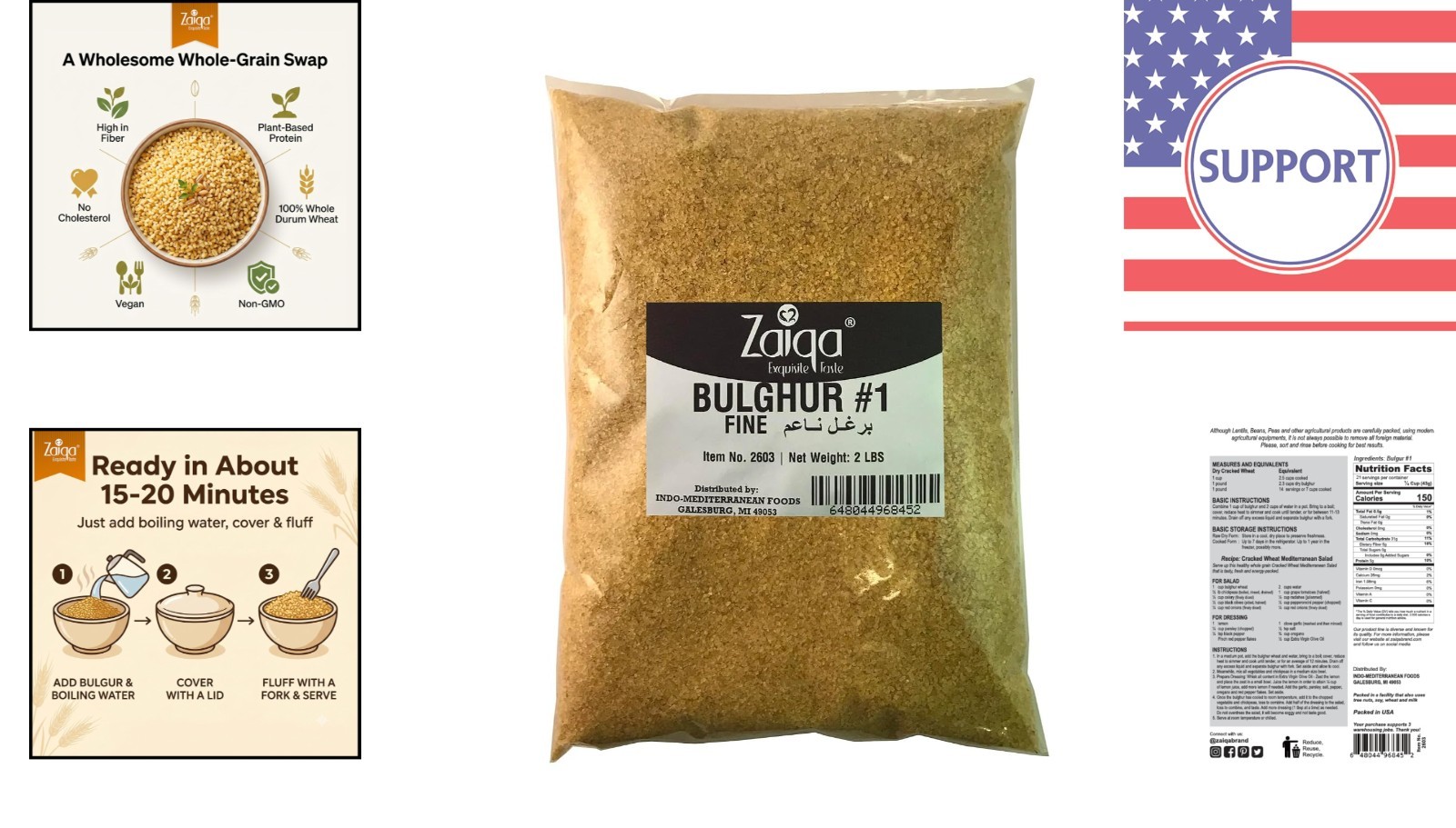 Nutrient-Dense Zaiqa Bulgur Wheat 2LB – , Non-GMO, Fast Cooking Grain