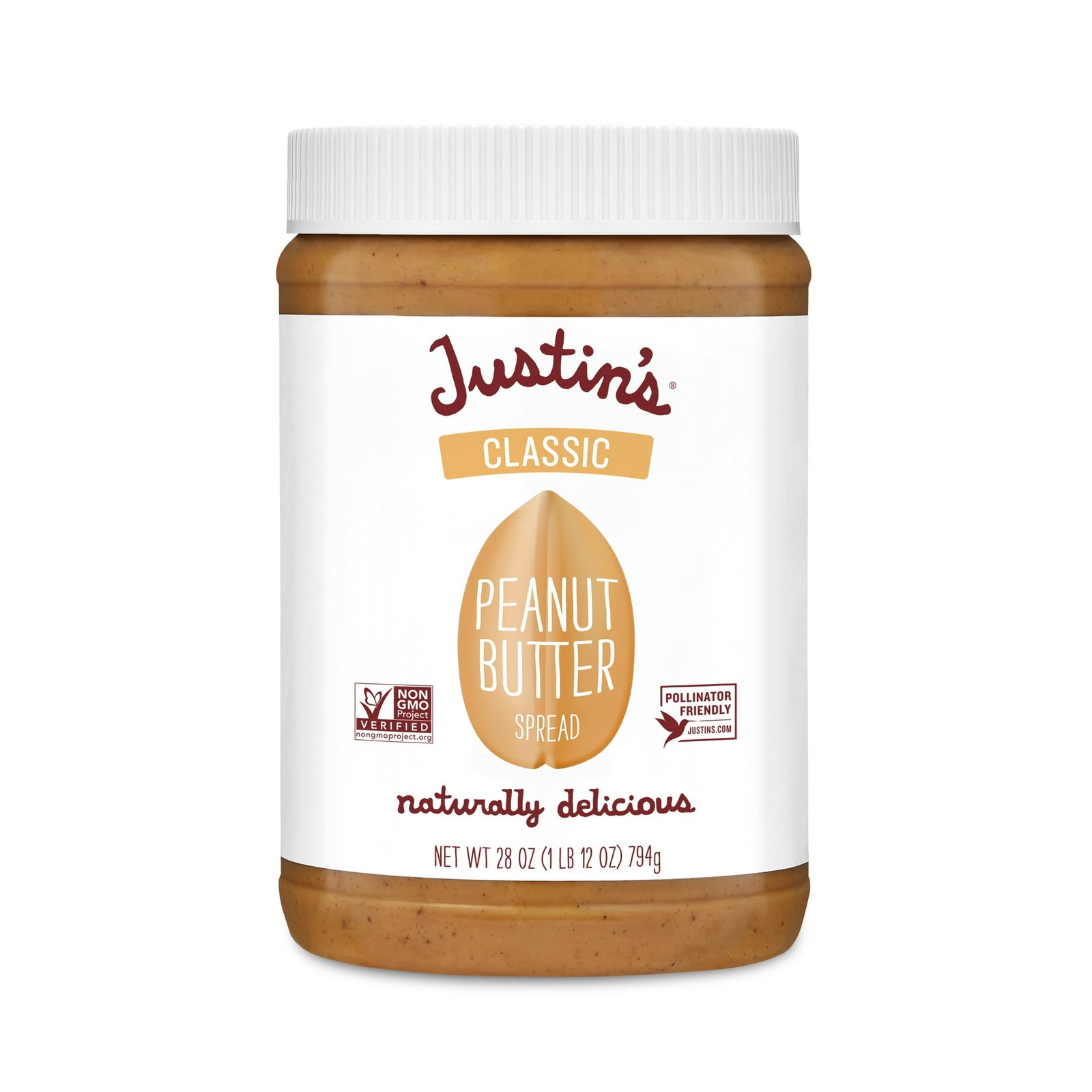JUSTINS No Stir, Gluten-Free, Honey Peanut Butter, 28 oz Jar
