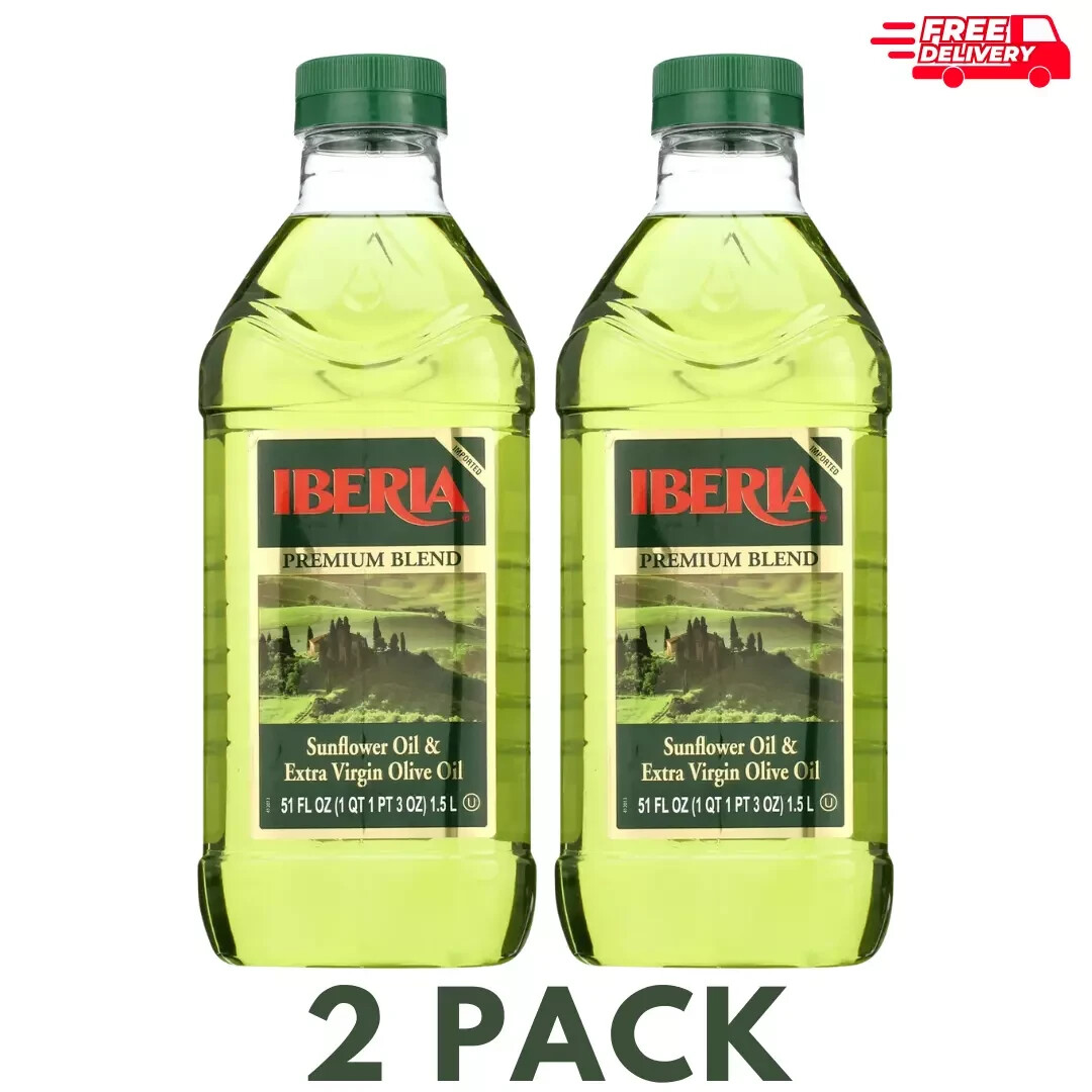 Iberia Extra Virgin Olive & Sunflower Oil Blend, Cooking Baking 51oz ( Pack Of 2