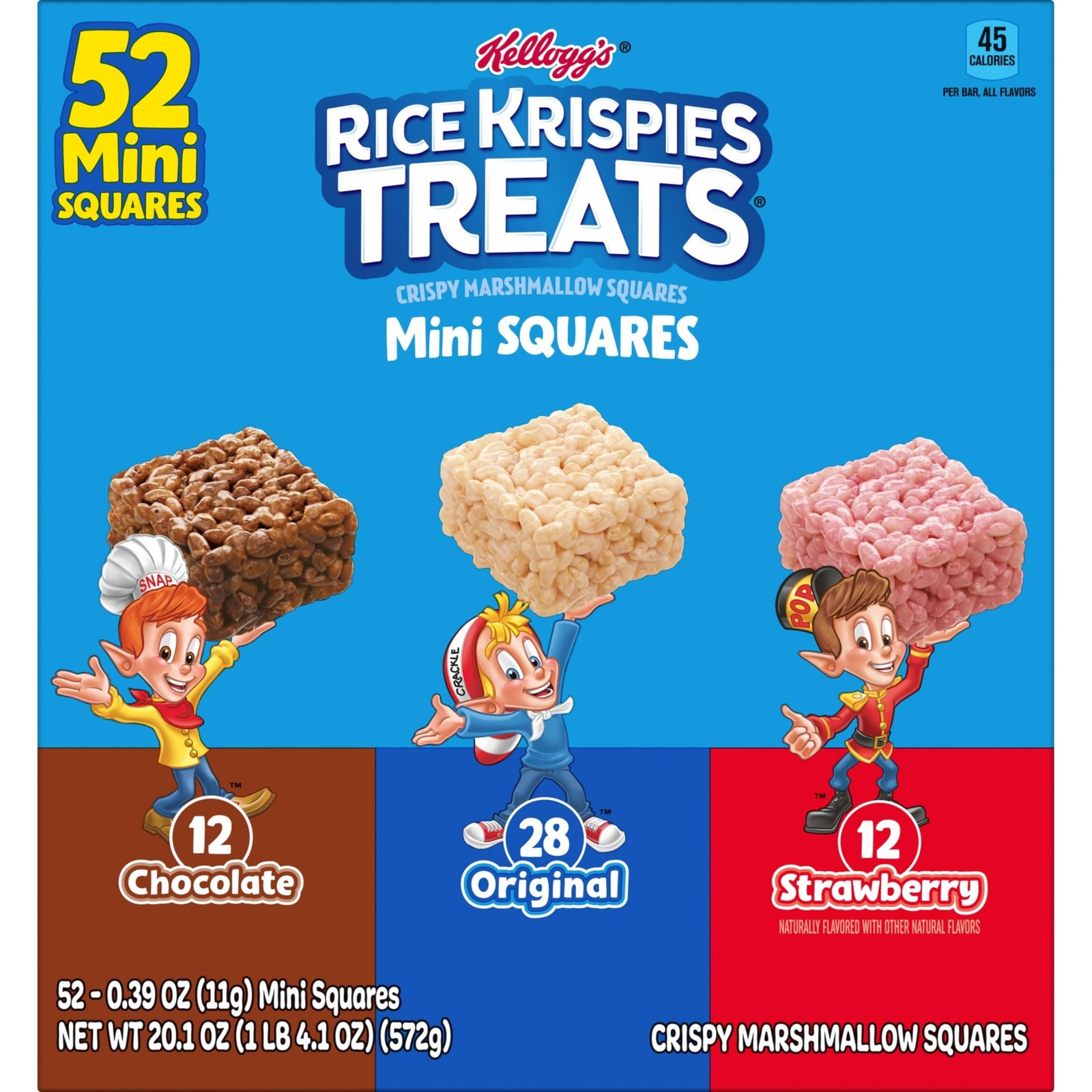 Rice Krispies Treats Mini Crispy Marshmallow Squares, Kids Snacks 52 Bars
