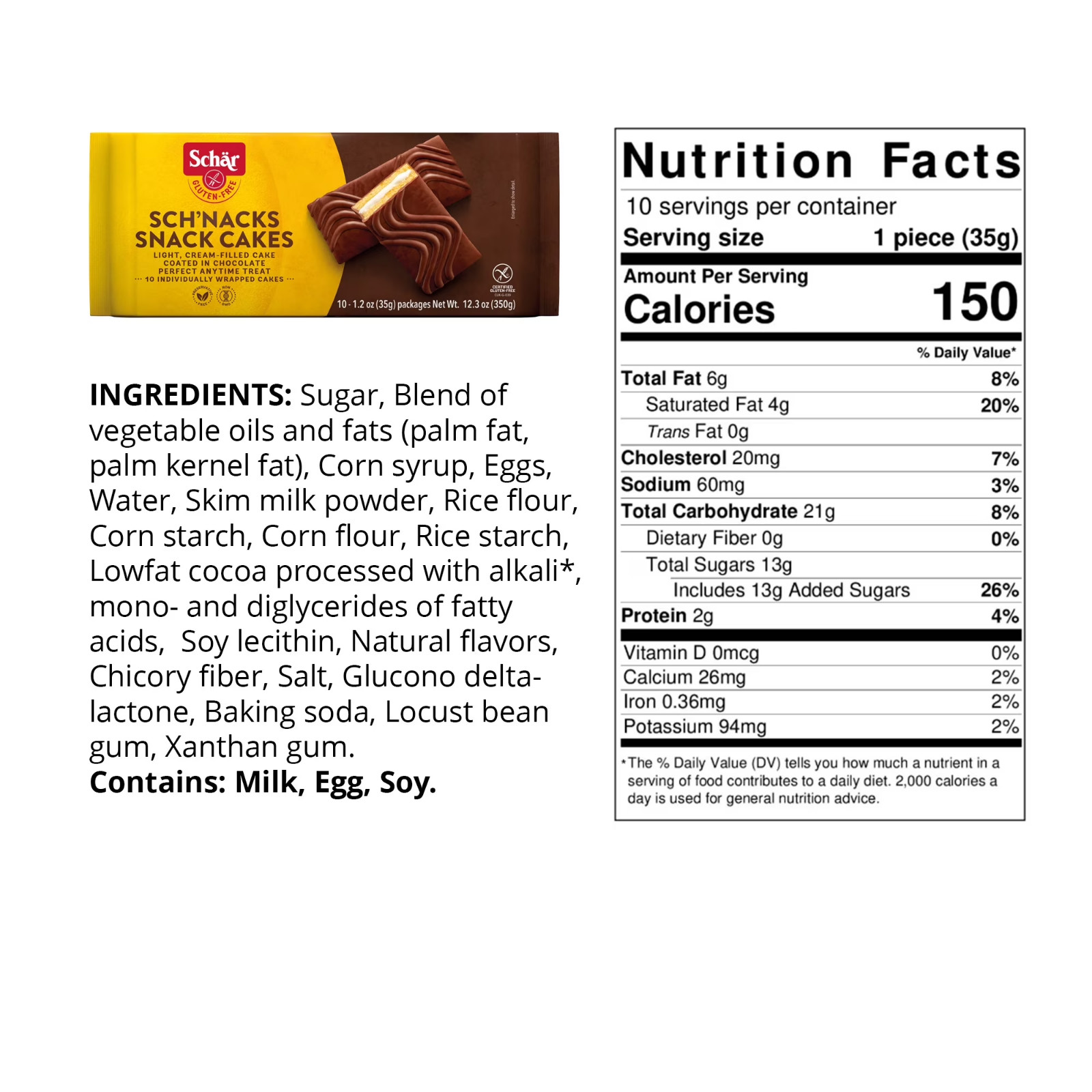 Schar – Gluten Free Sch’nacks, Shelf Stable Cream Filled Snack Cakes – 10 Pack..