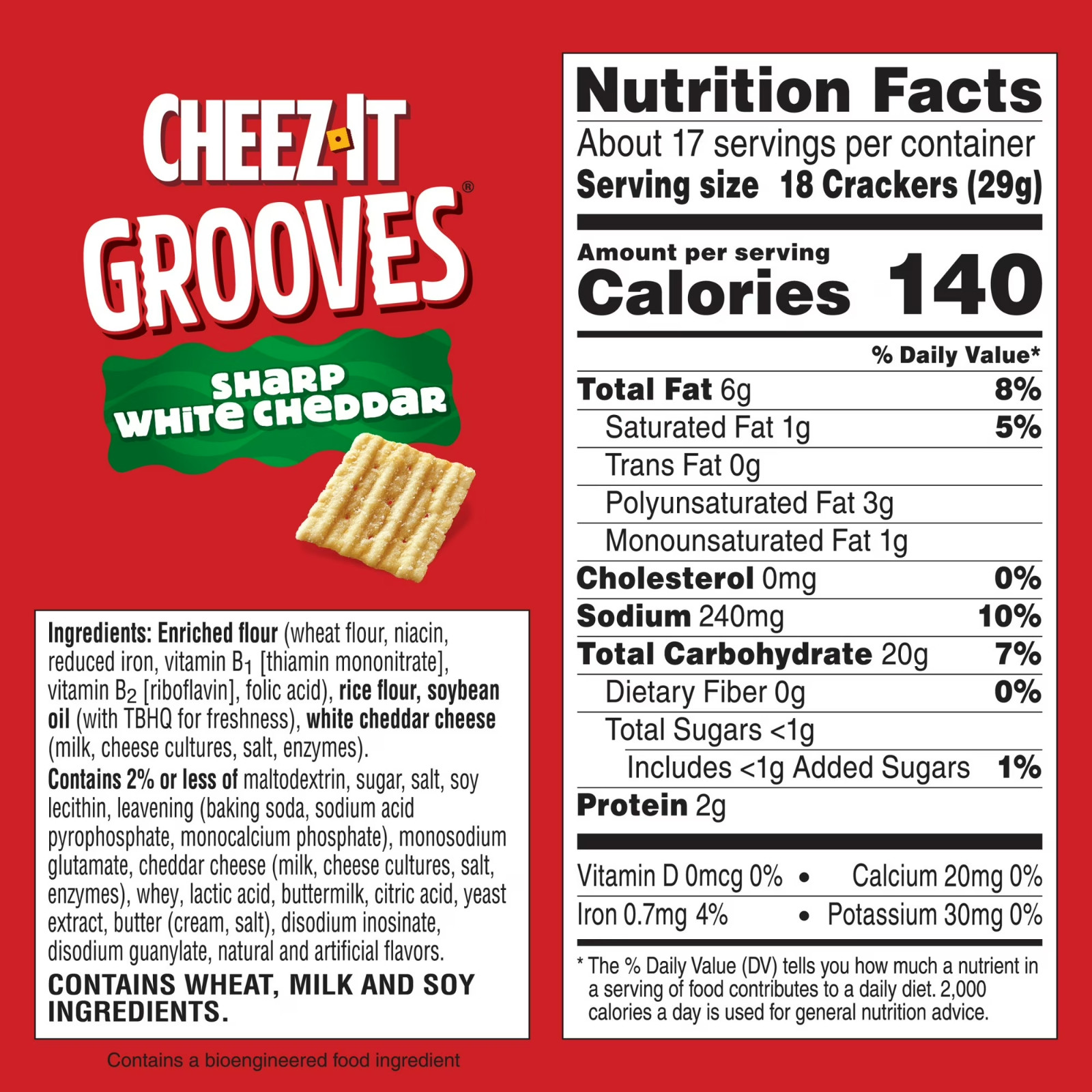 Cheez-It Grooves Sharp White Cheddar Crunchy Cheese Crackers, Snack Crackers, 17