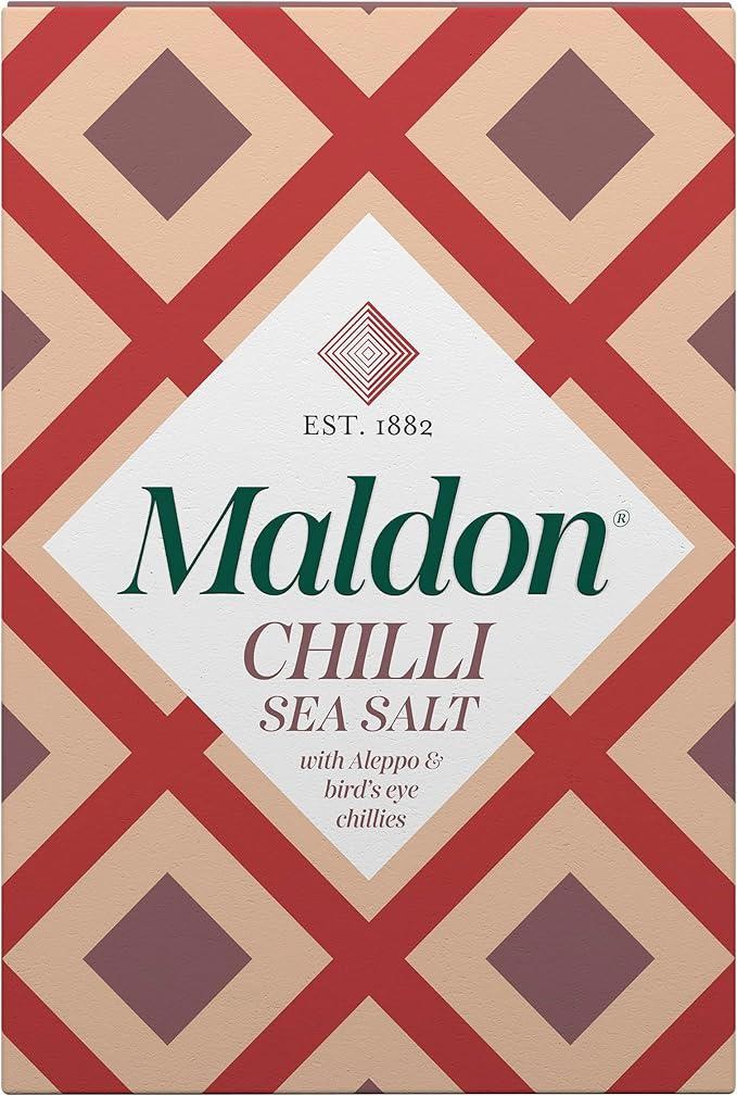 MALDON CHILLI SEA SALT FLAKES with Aleppo & Bird’s Eye Chillies 100g 3.5oz