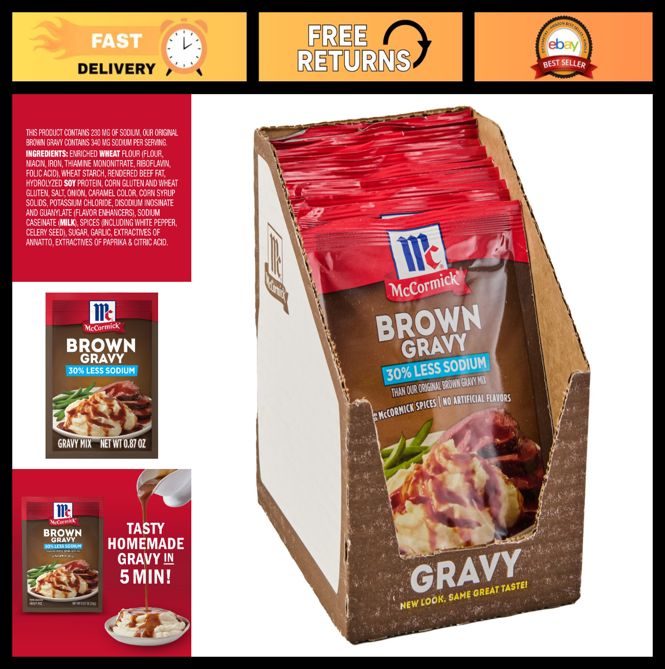 Low Sodium Brown Gravy Mix, 0.87 oz – Pack of 12, Perfect for Sauces & Dishes
