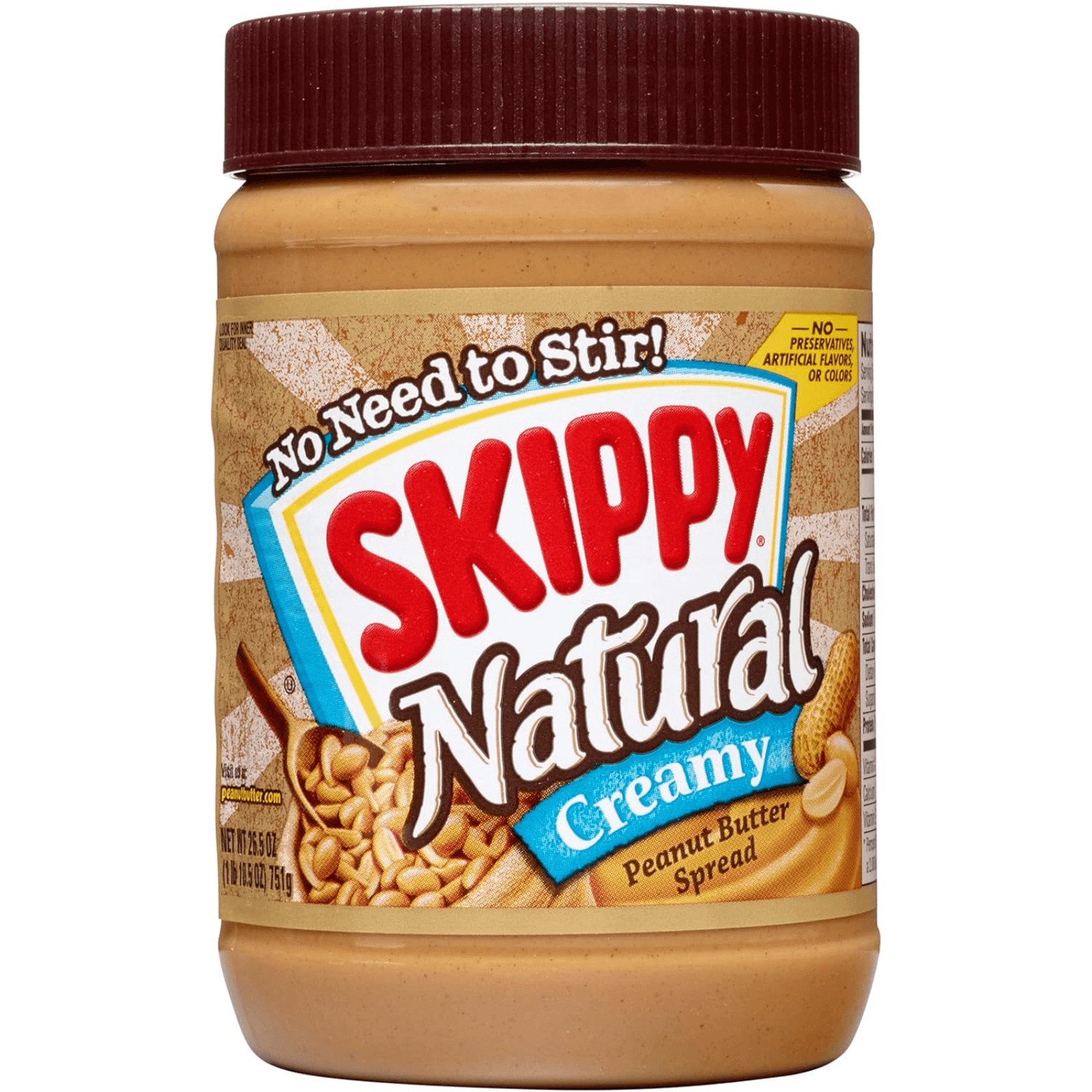 SKIPPY Natural Peanut Butter Creamy Spread 26.5 oz Jar Gluten Free Non GMO