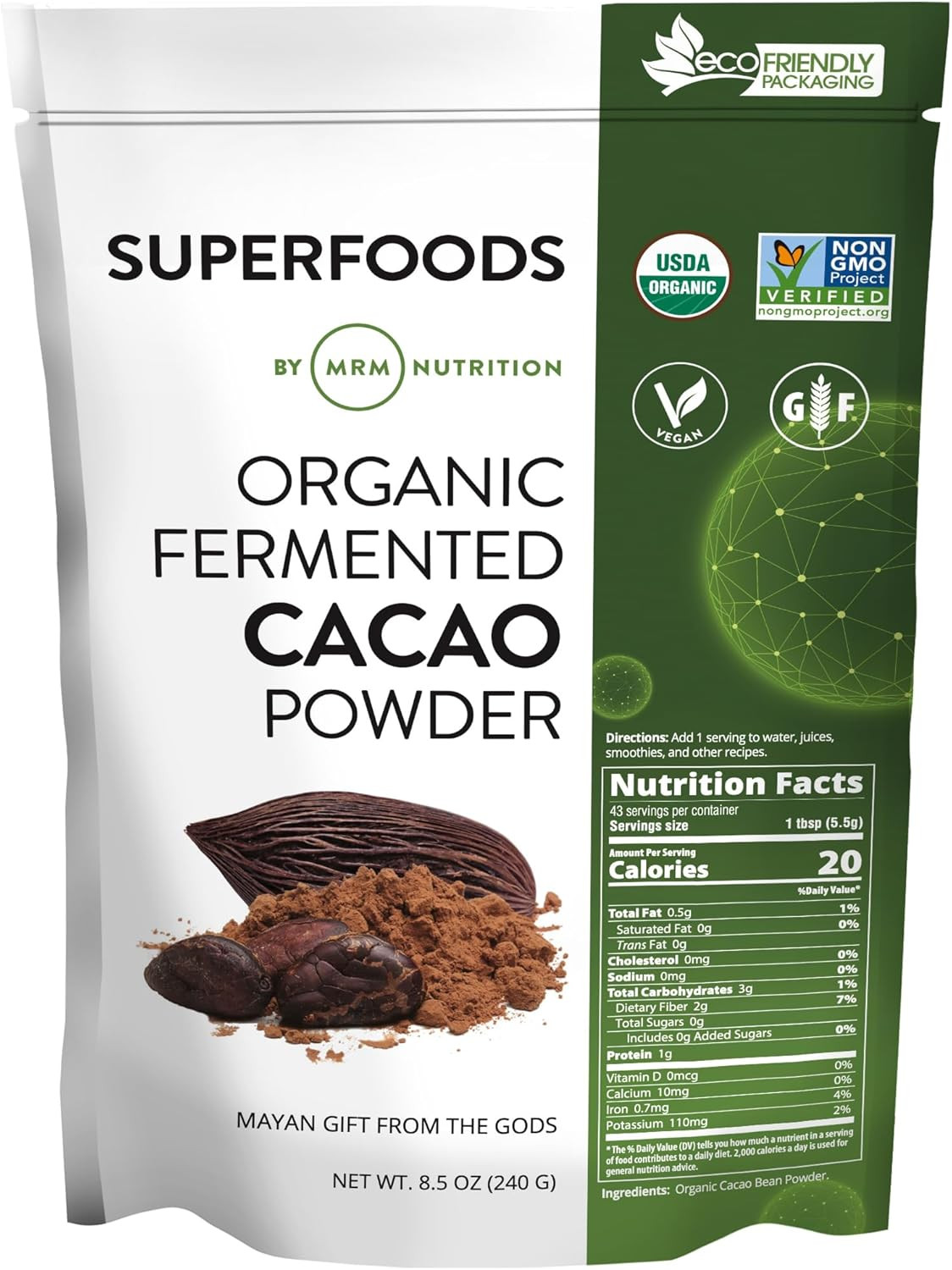 MRM Nutrition Organic Fermented Cacao Powder – Premium Superfood Powder from Per