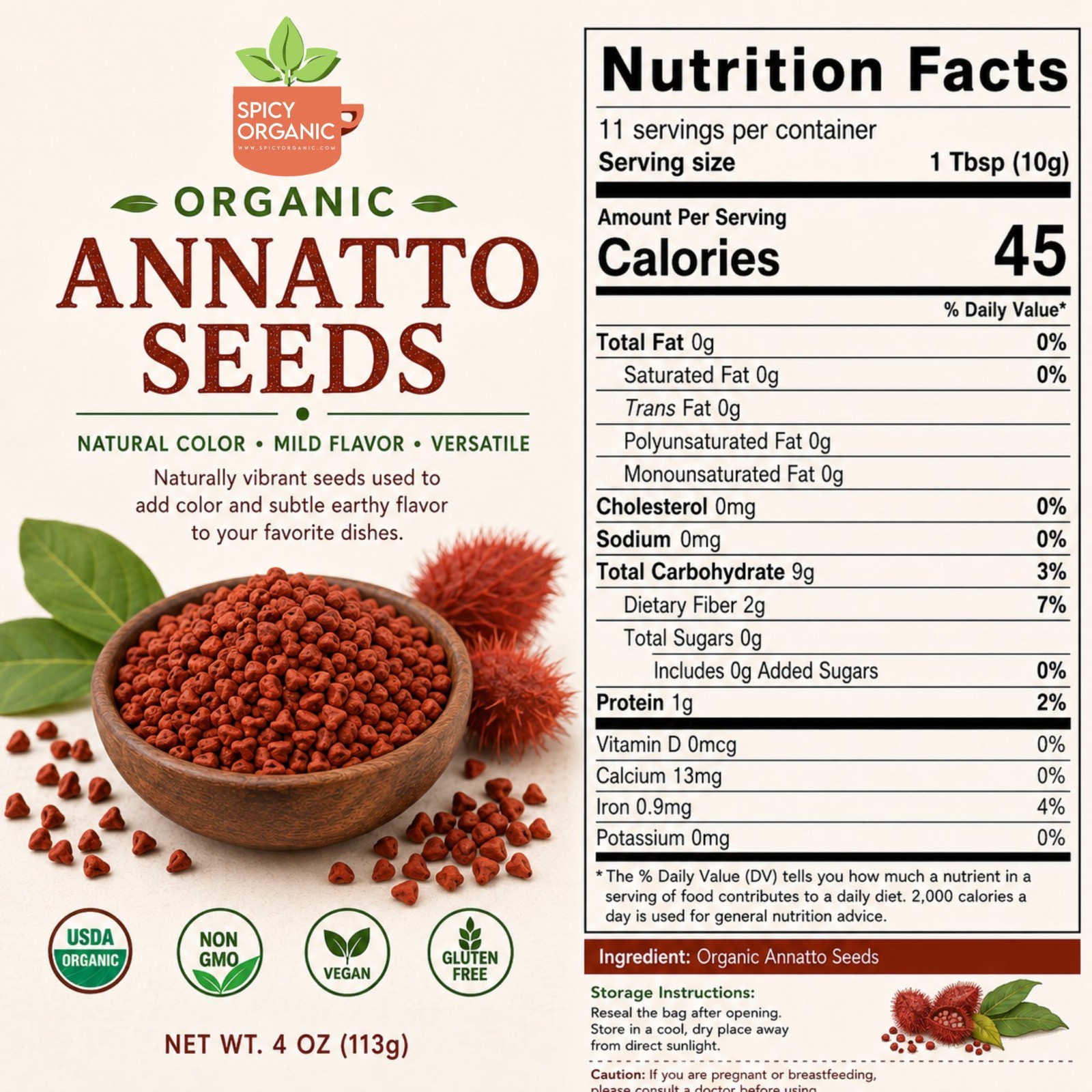 Spicy Organic Annatto Seeds 8 oz | USDA Organic