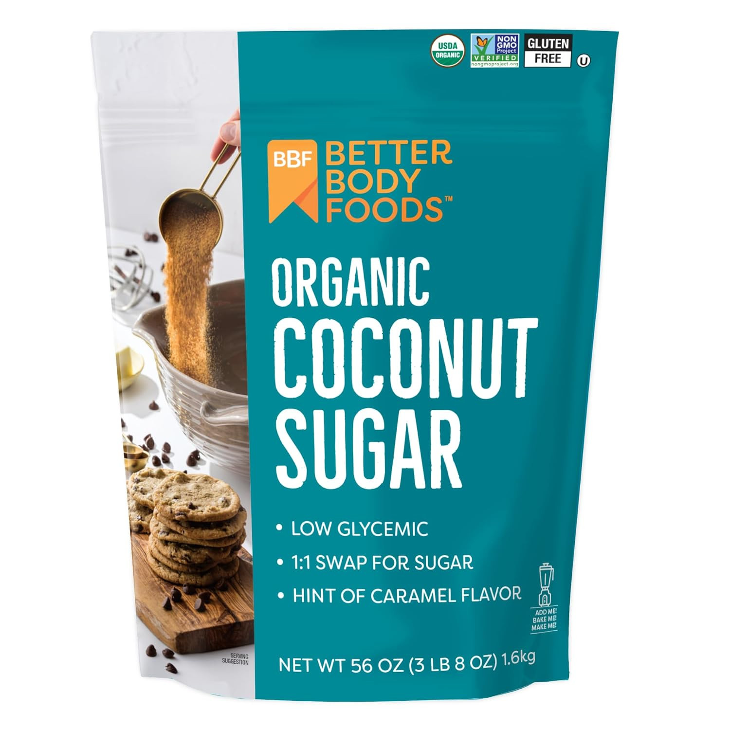 Betterbody Foods Organic Coconut Sugar, Gluten-Free, Non-Gmo, Low Glycemic Sugar