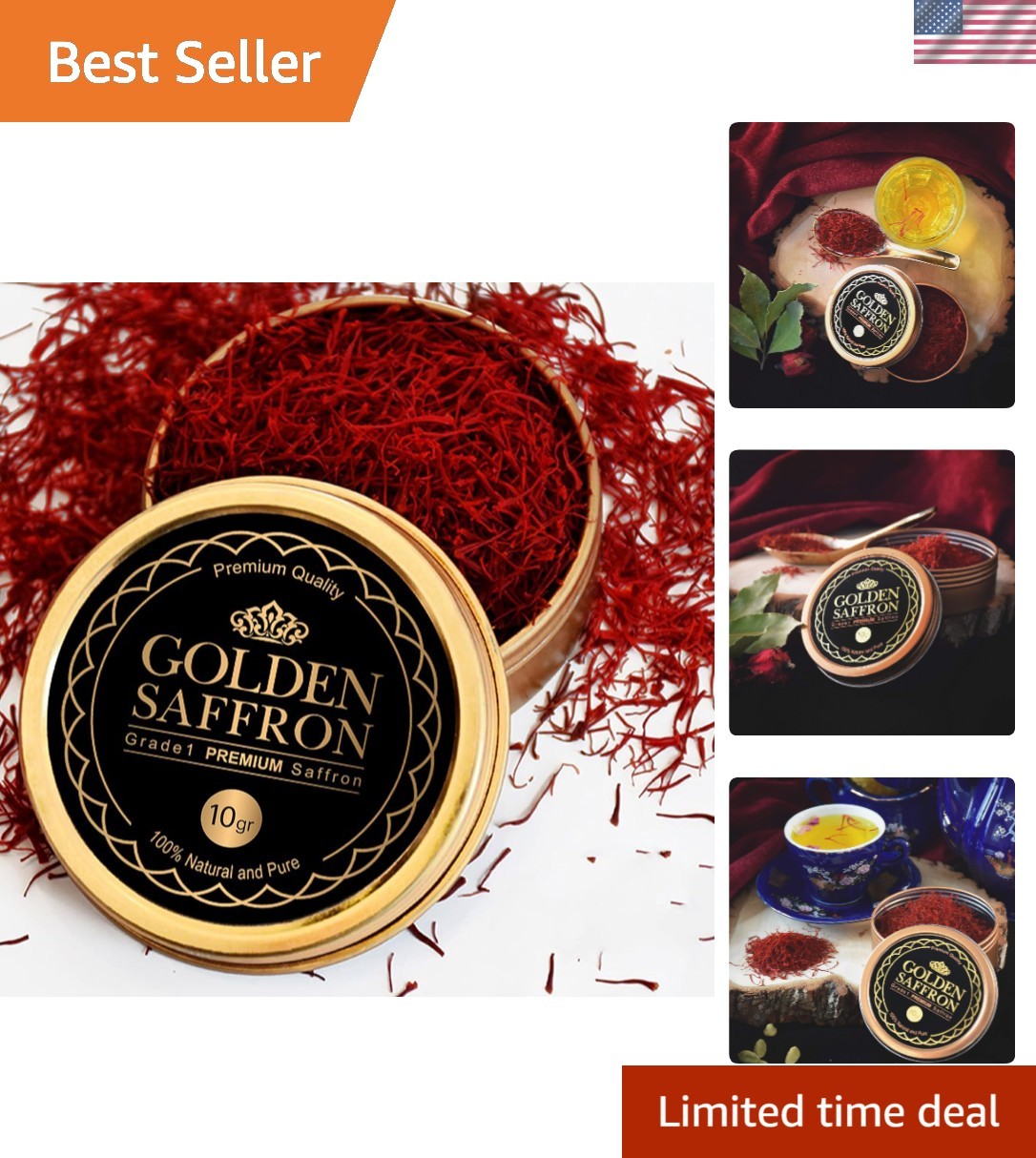 Organic and Lab-Tested Saffron Threads – Perfect for Golden Milk & Risotto, 10g