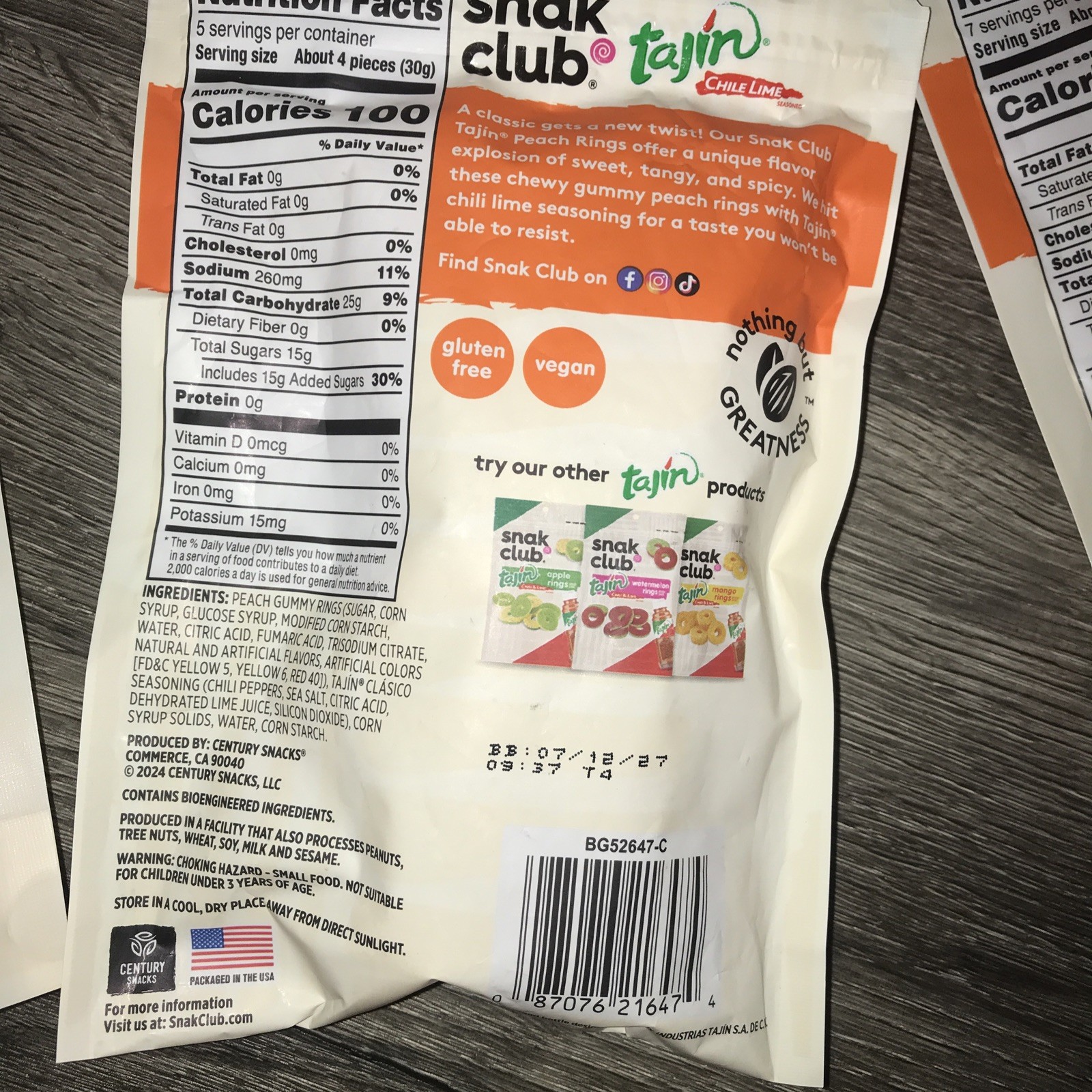 Snak Club Tajin Peach Rings Gummy Candy, Fruit Candy 7 (Seven) Ounce (Pack of 1)