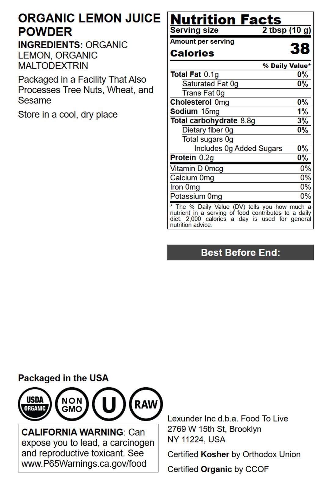 Organic Lemon Powder – Non-GMO, Unsulfured, Raw Dried Fruit, Vegan, No Sulphites