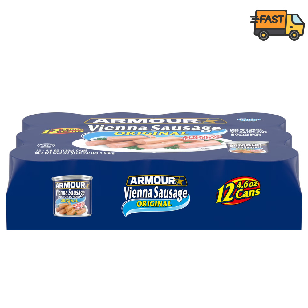 Pack of 12 Armour Original Vienna Sausage 4.6 oz Shelf Stable Protein Food