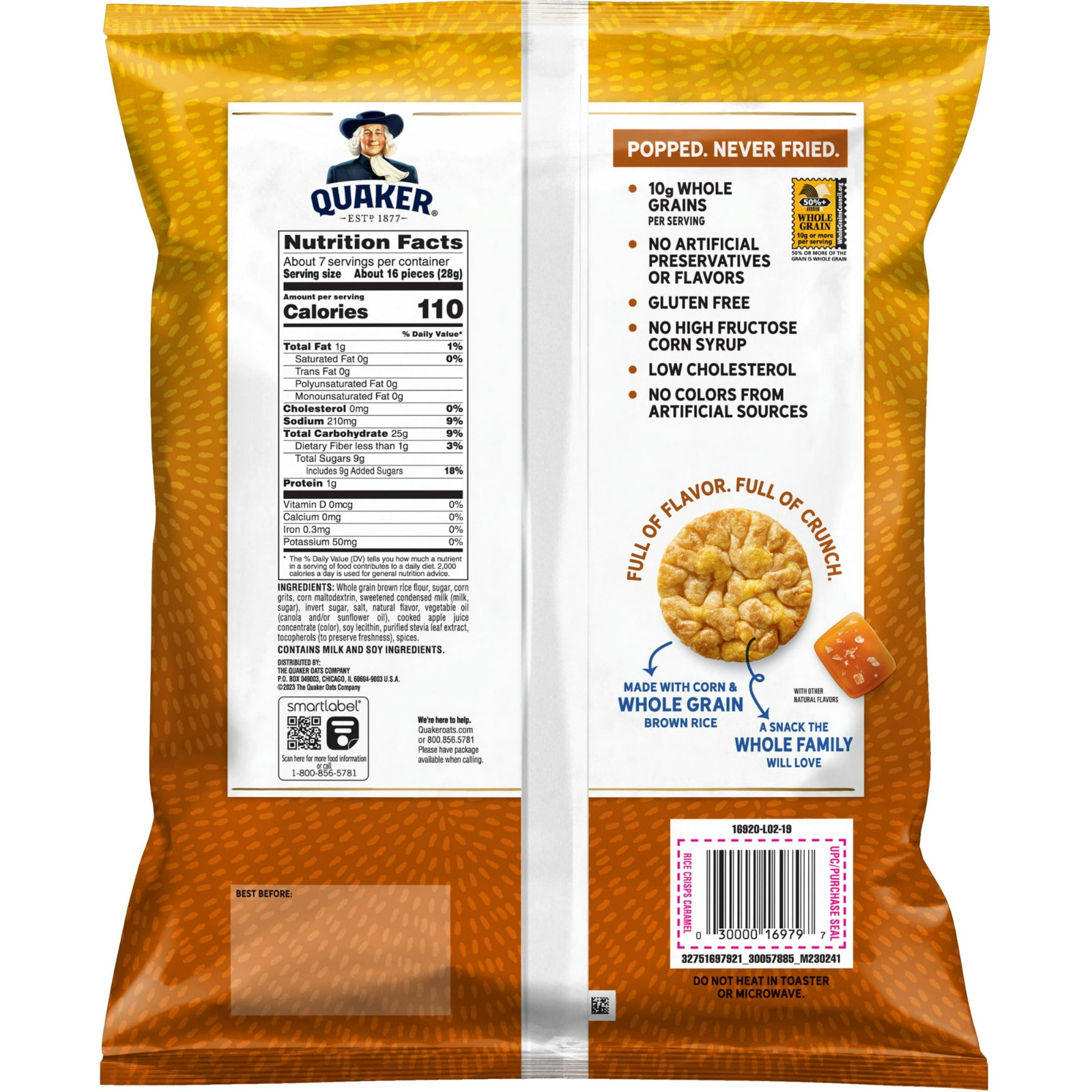 Quaker Caramel Rice Crisps 7.04oz Pack of 2 Light Crispy Snack Chips