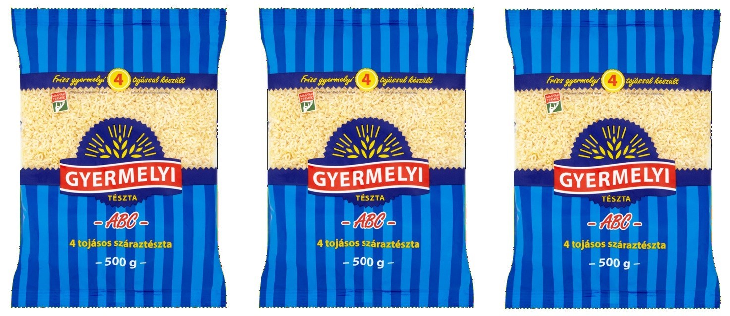 (3)HUNGARIAN PREMIUM GYERMELYI ALPHABET DRY PASTA WITH 4 EGGS 3X500GR INCL.DUTY