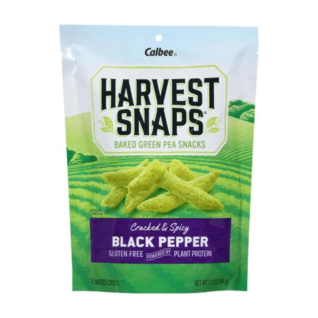 Harvest Snaps BLACK PEPPER Baked Pea Snacks, Vegan Gluten Free – 2 BAGS –