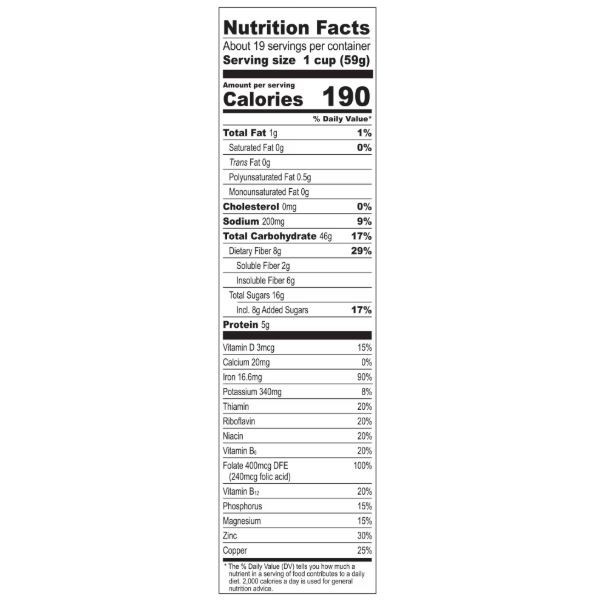 Malt-O-Meal Raisin Bran Cereal,Family Size Breakfast Cereal,39 oz Resealable Bag