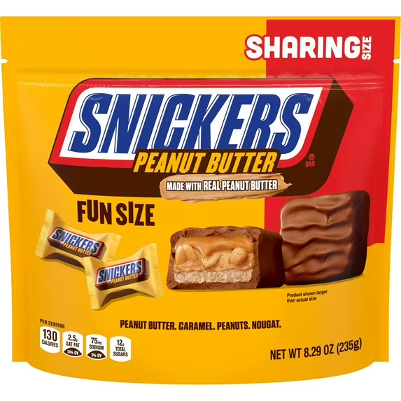 Snickers Fun Size Peanut Butter Chocolate Bars , Sharing Size – 8.29 oz Bag