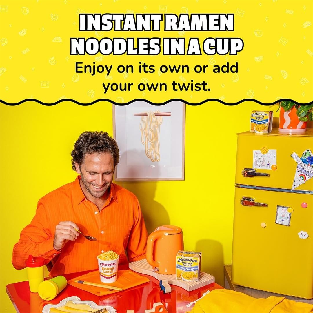 Instant Lunch Cheddar Cheese, Ramen Noodle Soup, Microwaveable Meal, 2.25 Oz, 12