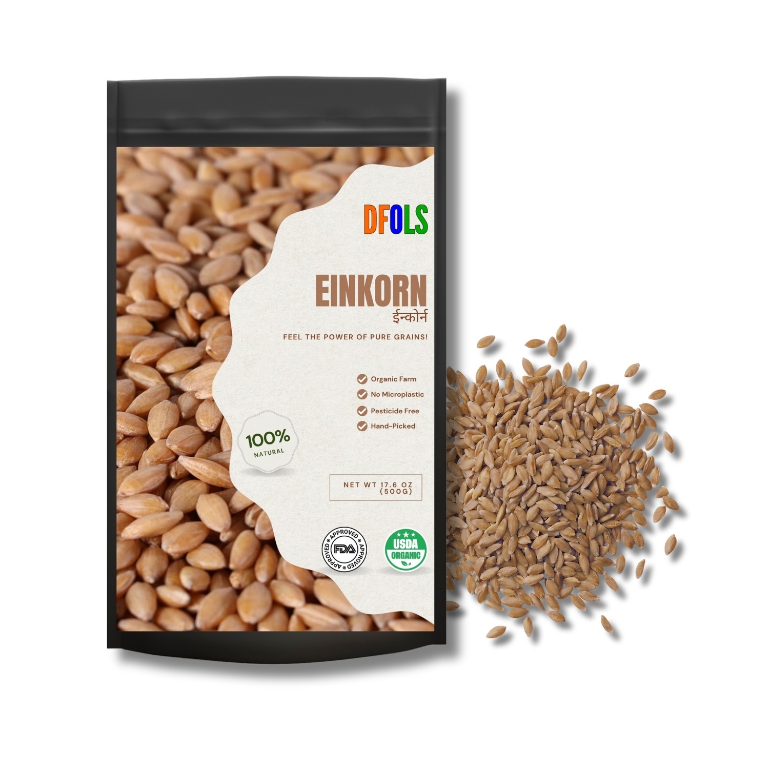 DFOLS Einkorn Whole Grain Ancient Wheat 0.55lb 8.82oz 250g アインコーン