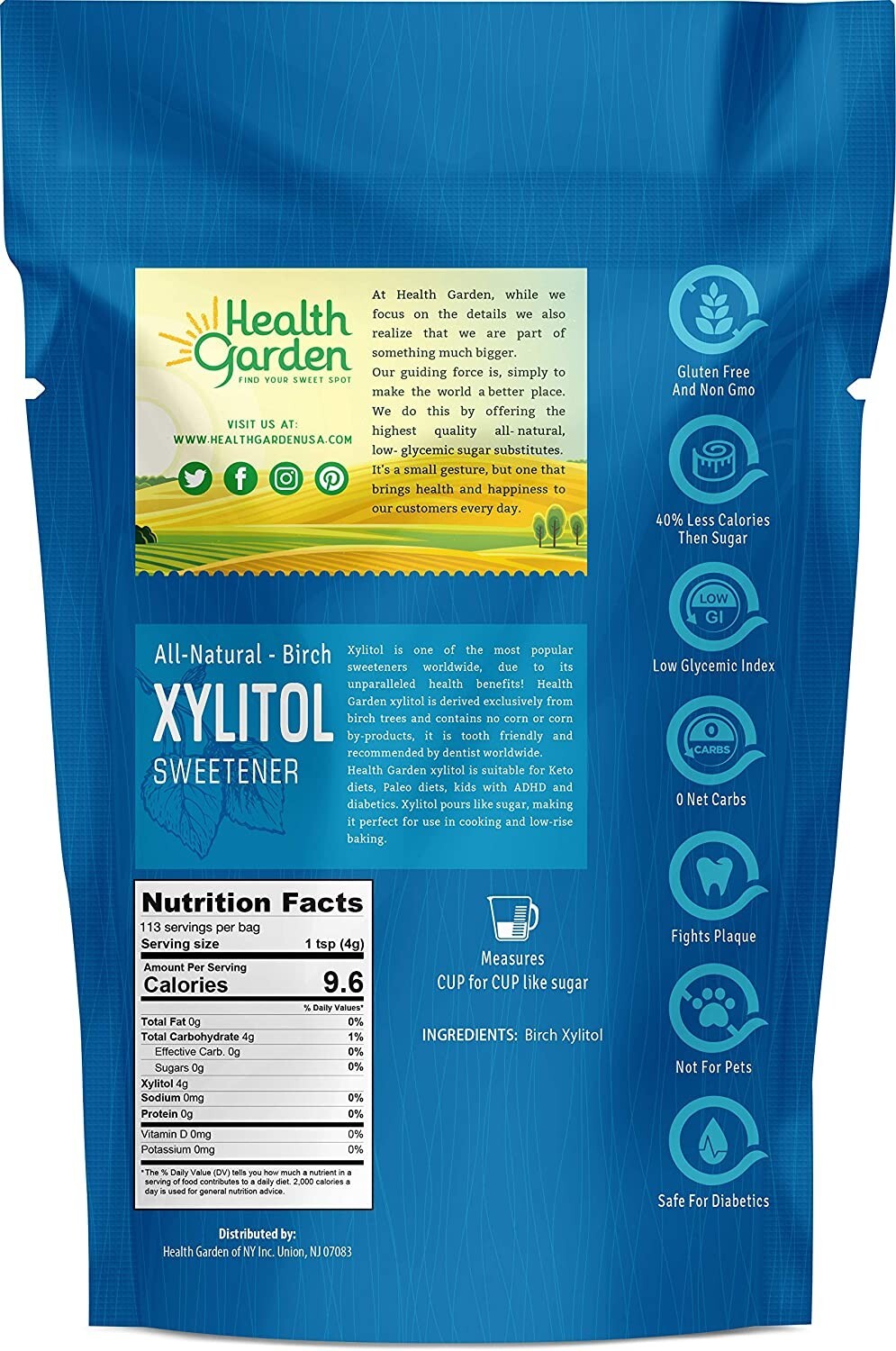 Health Garden Real Birch Xylitol, 1 lb. (Case of 12)