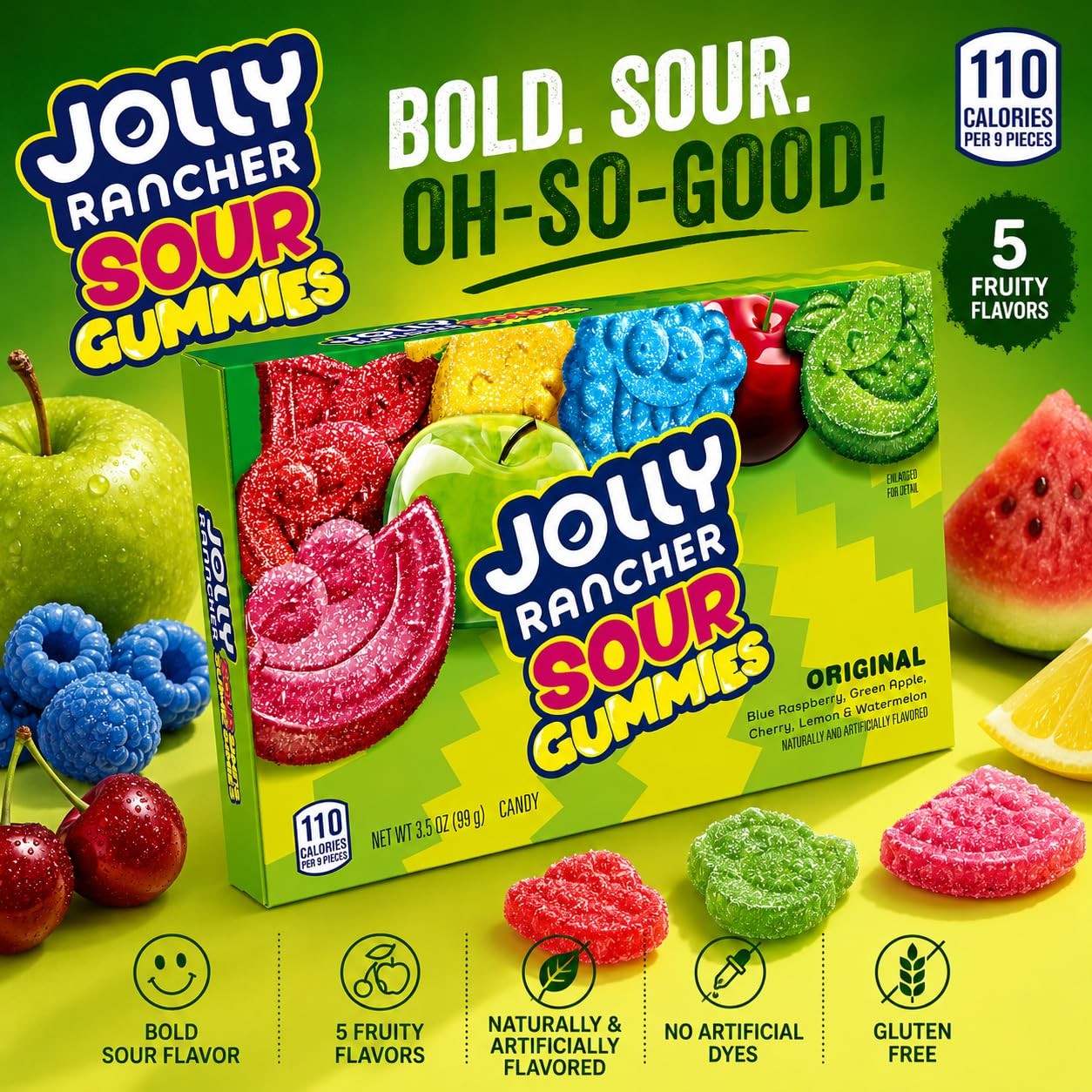 JOLLY RANCHER Sour Assorted Fruit Gummies Candy 3.5 oz