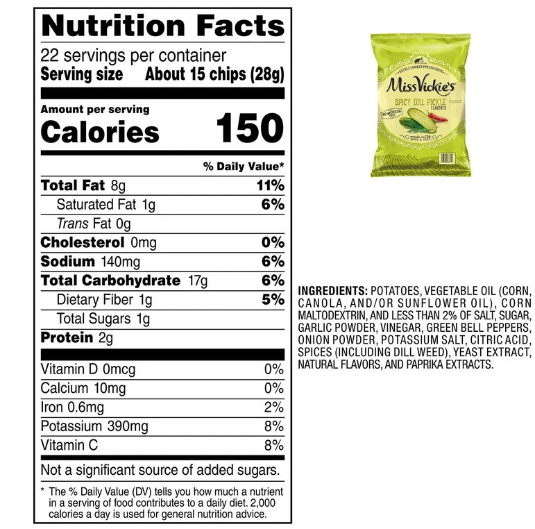 Miss Vickie’s Dill Pickle Potato Chips, 22 oz.