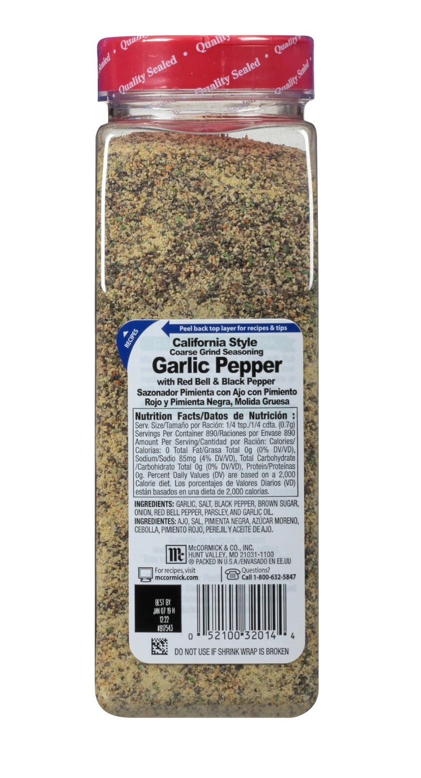Garlic Pepper with Red Bell & Black Pepper Coarse Grind Seasoning, 22 oz Bottle