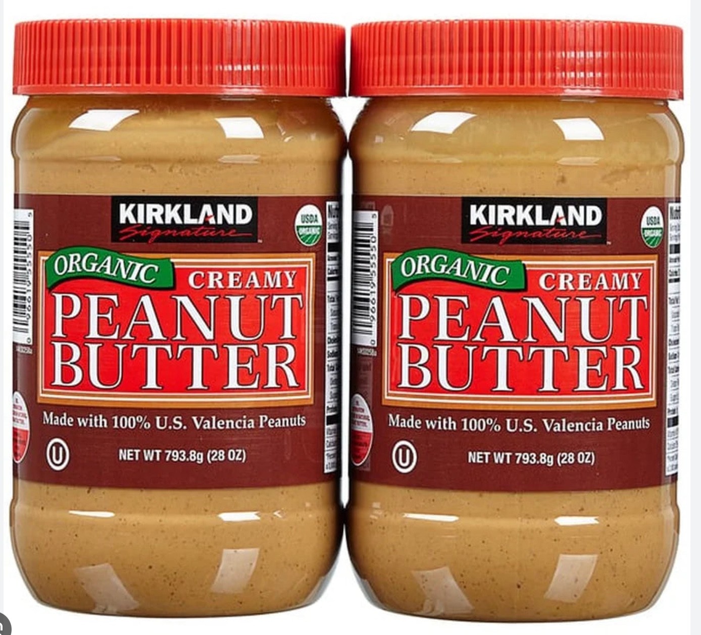2 Jars Kirkland signature creamy Organic Peanut Butter 28 oz FREE SHIP