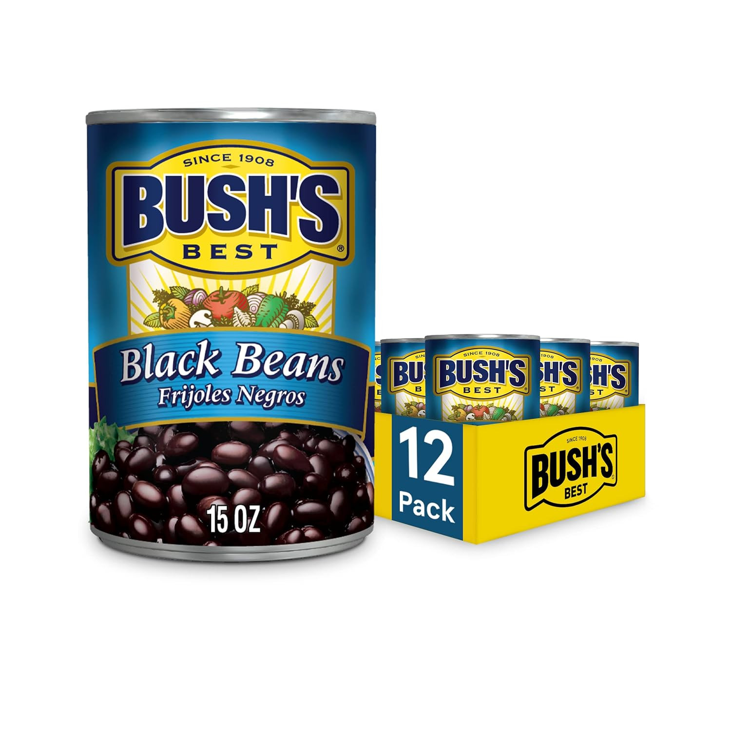 15 Oz Canned Black Beans, Source of Plant Based Protein and Fiber, Low Fat, Glut