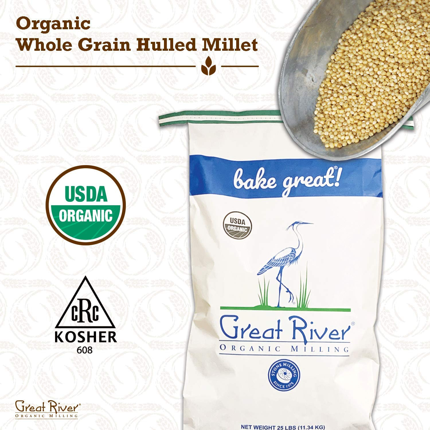 , Whole Grain, Hulled Millet, Ancient Grain, Organic, 25-Pounds (Pack of 1)