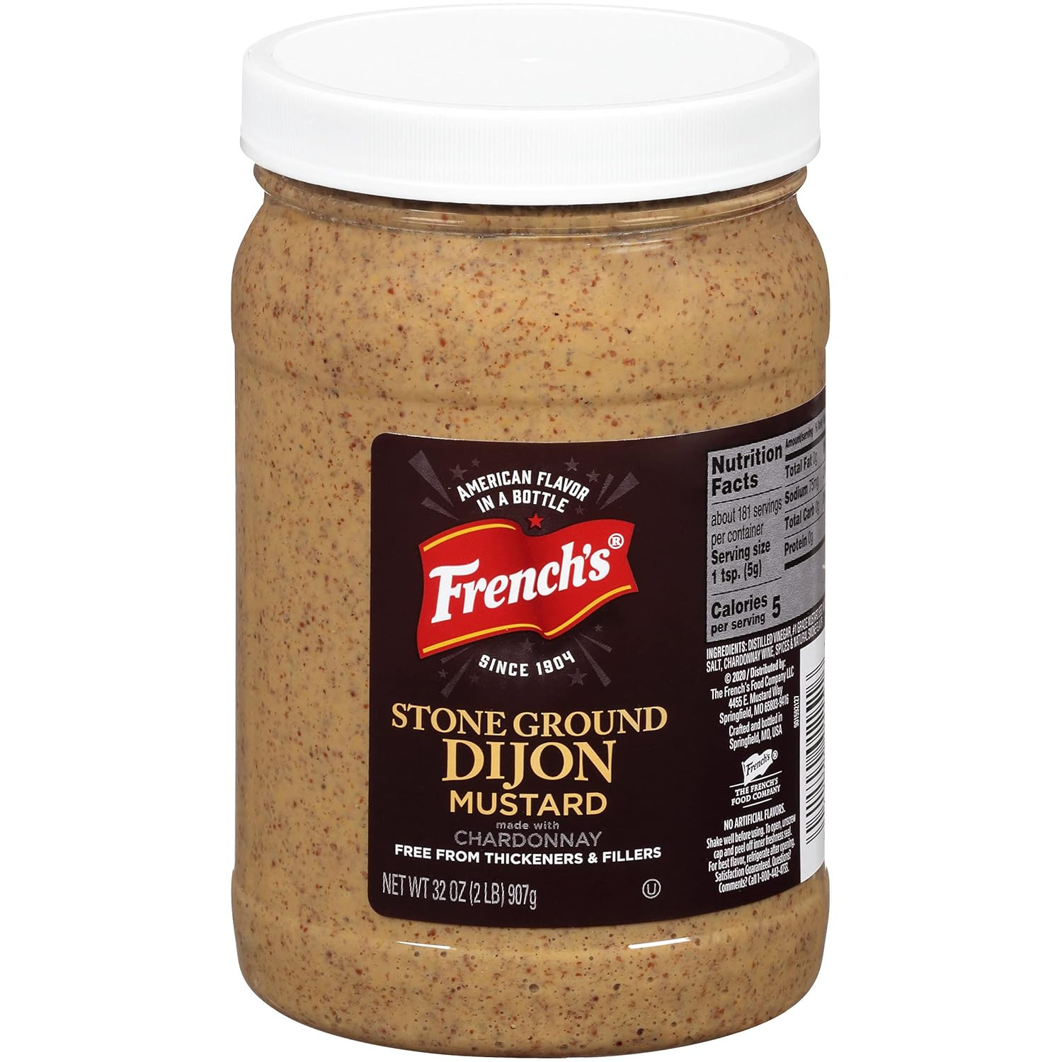 Stone Ground Dijon Mustard, 32 Oz – One 32 Ounce Container Dijon Mustard Made wi