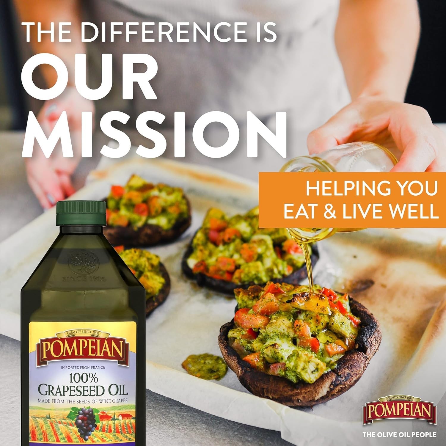 Pompeian 100% Grapeseed Oil, Light & Subtle Flavor for High-Heat Cooking 68oz