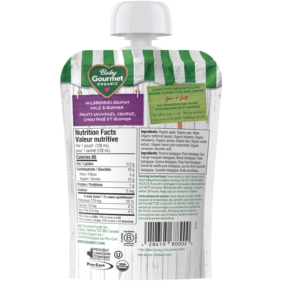 4-Pack Baby Gourmet Organic Puree Wildberries squash kale & quinoa