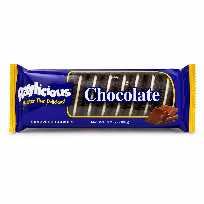 3x Raylicious Chocolate Sandwich Cookies Snack Candy Treats Sweet New Pack 3.5oz